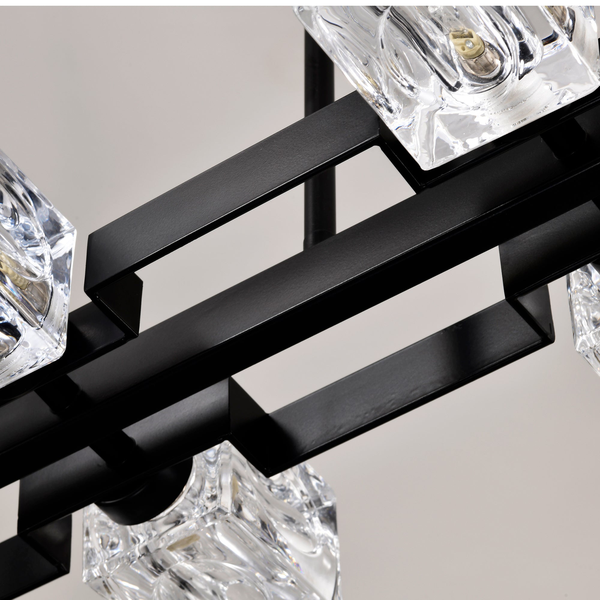 10-Light Rectangle Crystal Chandelier – Modern Farmhouse Black Pendant